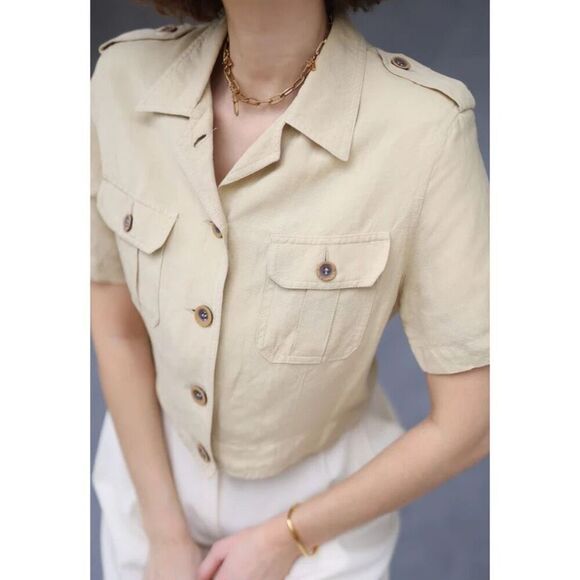 Vintage LizSport Linen / Cotton Cropped Safari Button Down - Women’s 2P - Picture 1 of 8